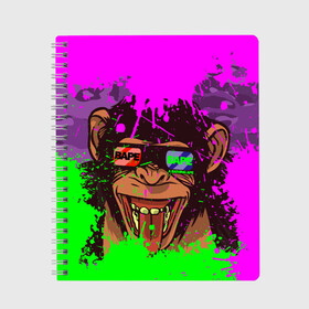 Тетрадь с принтом 3D Neon Monkey в Санкт-Петербурге, 100% бумага | 48 листов, плотность листов — 60 г/м2, плотность картонной обложки — 250 г/м2. Листы скреплены сбоку удобной пружинной спиралью. Уголки страниц и обложки скругленные. Цвет линий — светло-серый
 | 3d очки | bapy | brand | chimp | cool paint | fashion | hype beast | japan | neon | paint | trend | анаглиф | байп | байпи | брызги красок | бэйп | бэйпи | камуфляж | купающаяся обезьяна | мода | неон | тренд | хайп бист | хайповый бренд | ш