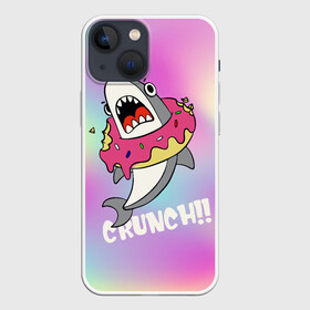 Чехол для iPhone 13 mini с принтом Акула с пончиком Сrunch в Санкт-Петербурге,  |  | акула | глазурь | градиент | десерт | зубы | пончик | укус