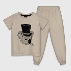 Детская пижама хлопок с принтом Коала Джентльмен в Цилиндре в Санкт-Петербурге, 100% хлопок |  брюки и футболка прямого кроя, без карманов, на брюках мягкая резинка на поясе и по низу штанин
 | Тематика изображения на принте: art | bear | coala | gentleman | illustration | koala | top hap | австралия | арт | иллюстрация | медведь | рисунок | сумчатые | цилиндр | шляпа | эвкалипт