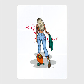 Магнитный плакат 2Х3 с принтом Девушка на скейте в Санкт-Петербурге, Полимерный материал с магнитным слоем | 6 деталей размером 9*9 см | Тематика изображения на принте: блондинка | девушка | джинсы | скейт | спорт | фитоняша