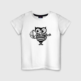 Детская футболка хлопок с принтом Совенок с корабликом в Санкт-Петербурге, 100% хлопок | круглый вырез горловины, полуприлегающий силуэт, длина до линии бедер | owl | owls | сова | совушка | совы | филин | фраза | юмор