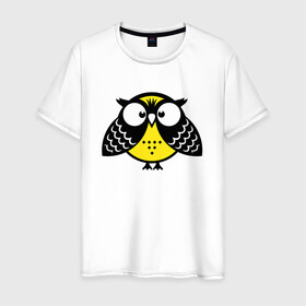 Мужская футболка хлопок с принтом Удивленная сова в Санкт-Петербурге, 100% хлопок | прямой крой, круглый вырез горловины, длина до линии бедер, слегка спущенное плечо. | owl | owls | сова | совушка | совы | филин | фраза | юмор