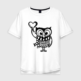 Мужская футболка хлопок Oversize с принтом Совенок с сердцем в Санкт-Петербурге, 100% хлопок | свободный крой, круглый ворот, “спинка” длиннее передней части | Тематика изображения на принте: owl | owls | сова | совушка | совы | филин | фраза | юмор