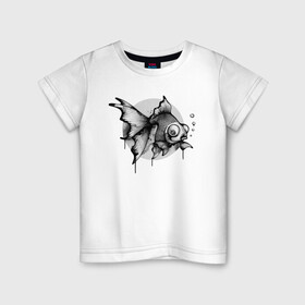 Детская футболка хлопок с принтом Рыбка в Санкт-Петербурге, 100% хлопок | круглый вырез горловины, полуприлегающий силуэт, длина до линии бедер | золотая рыбка | морское животное | рыба | рыбка | рыбка в пузырьке | черно белая рыбка