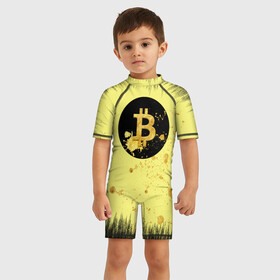 Детский купальный костюм 3D с принтом Gold Bitcoin в Санкт-Петербурге, Полиэстер 85%, Спандекс 15% | застежка на молнии на спине | биткоин | биткоина | биток | валюта | золотая осыпь | золото | крипта | лого | логотип