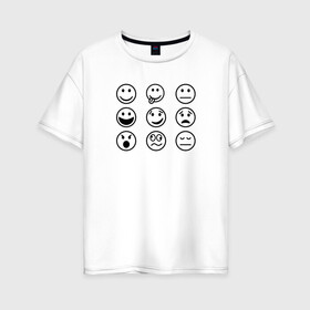 Женская футболка хлопок Oversize с принтом настроение  в Санкт-Петербурге, 100% хлопок | свободный крой, круглый ворот, спущенный рукав, длина до линии бедер
 | cheerful | emoji | emotions | joyful | mood | sad | smiley | веселый | грустный | настроение | радостный | смайлик | эмоции