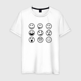 Мужская футболка хлопок с принтом настроение  в Санкт-Петербурге, 100% хлопок | прямой крой, круглый вырез горловины, длина до линии бедер, слегка спущенное плечо. | Тематика изображения на принте: cheerful | emoji | emotions | joyful | mood | sad | smiley | веселый | грустный | настроение | радостный | смайлик | эмоции