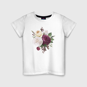 Детская футболка хлопок с принтом Бархатные цветы в Санкт-Петербурге, 100% хлопок | круглый вырез горловины, полуприлегающий силуэт, длина до линии бедер | Тематика изображения на принте: букет цветов | гвоздика | пионы | розы | цветы