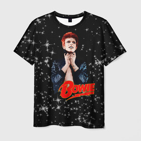 Мужская футболка 3D с принтом Starman в Санкт-Петербурге, 100% полиэфир | прямой крой, круглый вырез горловины, длина до линии бедер | Тематика изображения на принте: bowie | glamrock | retro | rocknroll | space | stars | звезды | космос