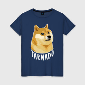 Женская футболка хлопок с принтом ПЕС МЕМ|TAKNADO в Санкт-Петербурге, 100% хлопок | прямой крой, круглый вырез горловины, длина до линии бедер, слегка спущенное плечо | Тематика изображения на принте: мем | пес мем | собака | такнадо | хаски