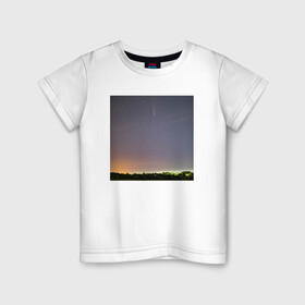 Детская футболка хлопок с принтом Комета на фоне ночного неба в Санкт-Петербурге, 100% хлопок | круглый вырез горловины, полуприлегающий силуэт, длина до линии бедер | астрономия | звезды | комета | ночь | пейзаж