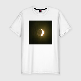Мужская футболка хлопок Slim с принтом Луна на фоне ночного неба в Санкт-Петербурге, 92% хлопок, 8% лайкра | приталенный силуэт, круглый вырез ворота, длина до линии бедра, короткий рукав | Тематика изображения на принте: астрономия | луна | месяц | небо | ночь