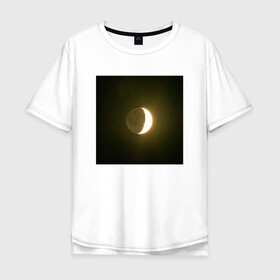Мужская футболка хлопок Oversize с принтом Луна на фоне ночного неба в Санкт-Петербурге, 100% хлопок | свободный крой, круглый ворот, “спинка” длиннее передней части | Тематика изображения на принте: астрономия | луна | месяц | небо | ночь