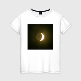 Женская футболка хлопок с принтом Луна на фоне ночного неба в Санкт-Петербурге, 100% хлопок | прямой крой, круглый вырез горловины, длина до линии бедер, слегка спущенное плечо | астрономия | луна | месяц | небо | ночь