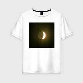 Женская футболка хлопок Oversize с принтом Луна на фоне ночного неба в Санкт-Петербурге, 100% хлопок | свободный крой, круглый ворот, спущенный рукав, длина до линии бедер
 | астрономия | луна | месяц | небо | ночь