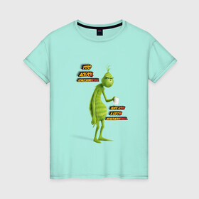 Женская футболка хлопок с принтом Гринч в Санкт-Петербурге, 100% хлопок | прямой крой, круглый вырез горловины, длина до линии бедер, слегка спущенное плечо | гринч | грустный | зеленый | кофе | кружка | мультфильм | утро