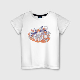 Детская футболка хлопок с принтом Cuphead в Санкт-Петербурге, 100% хлопок | круглый вырез горловины, полуприлегающий силуэт, длина до линии бедер | cartoon | cuphead | fire | game | illustration | mugman | skeleton