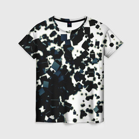 Женская футболка 3D с принтом KUBIKI в Санкт-Петербурге, 100% полиэфир ( синтетическое хлопкоподобное полотно) | прямой крой, круглый вырез горловины, длина до линии бедер | bricks | абстракция | кубики | молодежное | пестрое | черно белое