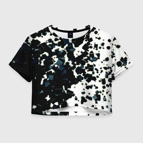 Женская футболка Crop-top 3D с принтом KUBIKI в Санкт-Петербурге, 100% полиэстер | круглая горловина, длина футболки до линии талии, рукава с отворотами | bricks | абстракция | кубики | молодежное | пестрое | черно белое