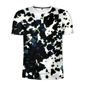 Мужская футболка 3D спортивная с принтом KUBIKI в Санкт-Петербурге, 100% полиэстер с улучшенными характеристиками | приталенный силуэт, круглая горловина, широкие плечи, сужается к линии бедра | bricks | абстракция | кубики | молодежное | пестрое | черно белое