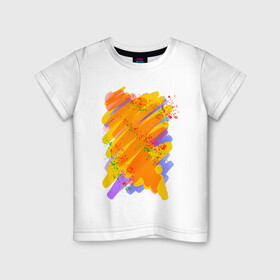 Детская футболка хлопок с принтом Яркость красок в Санкт-Петербурге, 100% хлопок | круглый вырез горловины, полуприлегающий силуэт, длина до линии бедер | art | orange | print | брызги | краски | принт | пятна | творчество | яркость