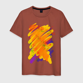 Мужская футболка хлопок с принтом Яркость красок в Санкт-Петербурге, 100% хлопок | прямой крой, круглый вырез горловины, длина до линии бедер, слегка спущенное плечо. | art | orange | print | брызги | краски | принт | пятна | творчество | яркость