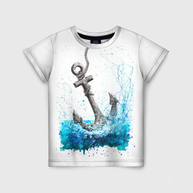 Детская футболка 3D с принтом Якорь На Холсте в Санкт-Петербурге, 100% гипоаллергенный полиэфир | прямой крой, круглый вырез горловины, длина до линии бедер, чуть спущенное плечо, ткань немного тянется | акварель | гуашь | карикатура | море | морская | морская тематика | морякам | моряку | океан | рисунок | холст | якорь