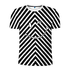 Мужская футболка 3D спортивная с принтом Ulybaka BlackWhite в Санкт-Петербурге, 100% полиэстер с улучшенными характеристиками | приталенный силуэт, круглая горловина, широкие плечи, сужается к линии бедра | emoji | диагональ | мем | мемный | полосатый | полосы | смайл | смайлик | улыбака | чб | черно белая | эмоджи