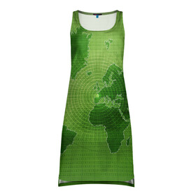 Платье-майка 3D с принтом Карта мира в Санкт-Петербурге, 100% полиэстер | полуприлегающий силуэт, широкие бретели, круглый вырез горловины, удлиненный подол сзади. | глобус | земля | карта | карта мира | континенты | материки | мир | планета | цифры