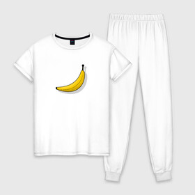 Женская пижама хлопок с принтом Самый обычный банан в Санкт-Петербурге, 100% хлопок | брюки и футболка прямого кроя, без карманов, на брюках мягкая резинка на поясе и по низу штанин | banana | банан | еда | минимализм | тропический | фрукт