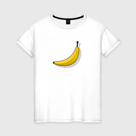 Женская футболка хлопок с принтом Самый обычный банан в Санкт-Петербурге, 100% хлопок | прямой крой, круглый вырез горловины, длина до линии бедер, слегка спущенное плечо | banana | банан | еда | минимализм | тропический | фрукт