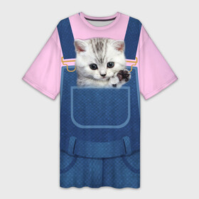 Платье-футболка 3D с принтом Котенок в кармане в Санкт-Петербурге,  |  | в кармане | в кармашке | животные | комбинезон | кот | котенок | котик | кошка