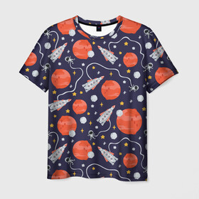 Мужская футболка 3D с принтом Корабли, планеты и спутники в Санкт-Петербурге, 100% полиэфир | прямой крой, круглый вырез горловины, длина до линии бедер | Тематика изображения на принте: space | арт | звезды | корабли | космос | планеты | ракеты | созвездия