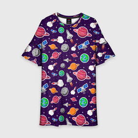 Детское платье 3D с принтом Корабли, планеты и спутники в Санкт-Петербурге, 100% полиэстер | прямой силуэт, чуть расширенный к низу. Круглая горловина, на рукавах — воланы | space | арт | звезды | корабли | космос | планеты | ракеты | созвездия