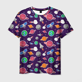 Мужская футболка 3D с принтом Корабли, планеты и спутники в Санкт-Петербурге, 100% полиэфир | прямой крой, круглый вырез горловины, длина до линии бедер | Тематика изображения на принте: space | арт | звезды | корабли | космос | планеты | ракеты | созвездия