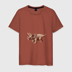 Мужская футболка хлопок с принтом Трицератопс в Санкт-Петербурге, 100% хлопок | прямой крой, круглый вырез горловины, длина до линии бедер, слегка спущенное плечо. | арт | динозавры | звери | принт | трицератопс