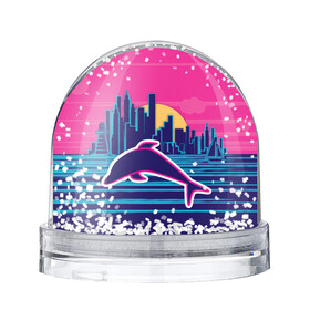 Снежный шар с принтом Ретро дельфин в Санкт-Петербурге, Пластик | Изображение внутри шара печатается на глянцевой фотобумаге с двух сторон | город | дельфин | закат | море | ретро