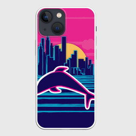 Чехол для iPhone 13 mini с принтом Ретро дельфин в Санкт-Петербурге,  |  | город | дельфин | закат | море | ретро