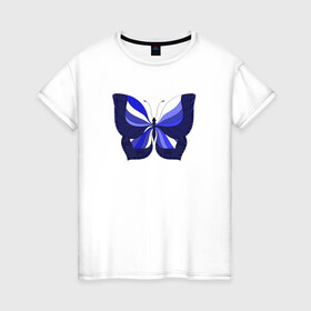 Женская футболка хлопок с принтом Бабочка в Санкт-Петербурге, 100% хлопок | прямой крой, круглый вырез горловины, длина до линии бедер, слегка спущенное плечо | butterfly | арт | сине белая бабочка