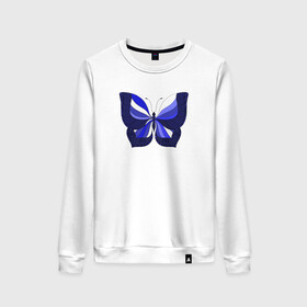 Женский свитшот хлопок с принтом Бабочка в Санкт-Петербурге, 100% хлопок | прямой крой, круглый вырез, на манжетах и по низу широкая трикотажная резинка  | butterfly | арт | сине белая бабочка