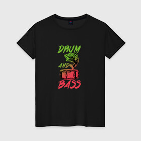 Женская футболка хлопок с принтом Drum and Bass Fish в Санкт-Петербурге, 100% хлопок | прямой крой, круглый вырез горловины, длина до линии бедер, слегка спущенное плечо | dnb | jungle | liquid | solid