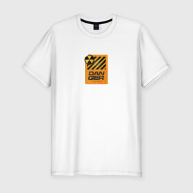 Мужская футболка хлопок Slim с принтом DANGER в Санкт-Петербурге, 92% хлопок, 8% лайкра | приталенный силуэт, круглый вырез ворота, длина до линии бедра, короткий рукав | внимание | знак опасности | опасность | полосы | радиоактивный | стоять