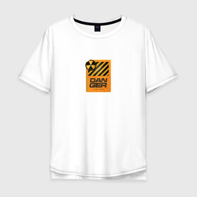 Мужская футболка хлопок Oversize с принтом DANGER в Санкт-Петербурге, 100% хлопок | свободный крой, круглый ворот, “спинка” длиннее передней части | внимание | знак опасности | опасность | полосы | радиоактивный | стоять