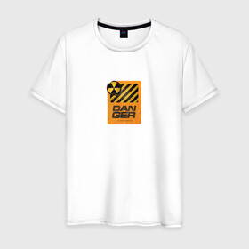Мужская футболка хлопок с принтом DANGER в Санкт-Петербурге, 100% хлопок | прямой крой, круглый вырез горловины, длина до линии бедер, слегка спущенное плечо. | внимание | знак опасности | опасность | полосы | радиоактивный | стоять