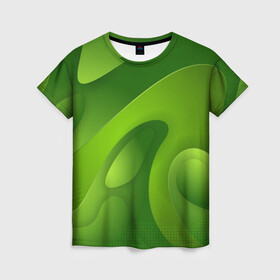 Женская футболка 3D с принтом 3d Green abstract в Санкт-Петербурге, 100% полиэфир ( синтетическое хлопкоподобное полотно) | прямой крой, круглый вырез горловины, длина до линии бедер | luxury | versace | vip | абстракция | версаче | вип | паттерн | роскошь | текстуры