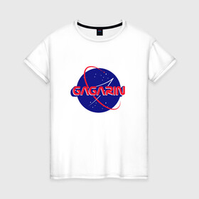 Женская футболка хлопок с принтом Yury Gagarin NASA в Санкт-Петербурге, 100% хлопок | прямой крой, круглый вырез горловины, длина до линии бедер, слегка спущенное плечо | korolev | merch | roscosmos | roskosmos | space | ussr | vostok | байконур | восток | день космонавтики | королёв | космонавт | космос | мерч | миссия мира | наса | первый человек в космосе | поехали | ракета | роскосмос