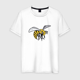Мужская футболка хлопок с принтом Грозная Пчела в Санкт-Петербурге, 100% хлопок | прямой крой, круглый вырез горловины, длина до линии бедер, слегка спущенное плечо. | грозная пчела | злая пчела | насекомое | пчела | пчела воин | рисунок