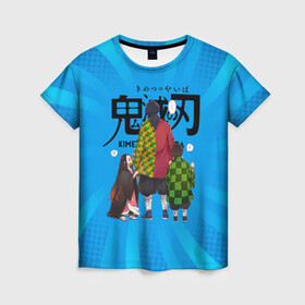 Женская футболка 3D с принтом Незуко Гию и Танджиро в Санкт-Петербурге, 100% полиэфир ( синтетическое хлопкоподобное полотно) | прямой крой, круглый вырез горловины, длина до линии бедер | demon slayer | kamado | kimetsu no yaiba | nezuko | tanjiro | аниме | гию томиока | зеницу агацума | иноске хашибира | камадо | клинок | корзинная девочка | манга | музан кибуцуджи | незуко | рассекающий демонов | танджиро