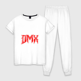 Женская пижама хлопок с принтом Рэпер DMX | логотип logo в Санкт-Петербурге, 100% хлопок | брюки и футболка прямого кроя, без карманов, на брюках мягкая резинка на поясе и по низу штанин | dmx | hip | hip hop | hop | music | rap | бультерьер | бурбуль | дмикс | дог | питбули | питбуль | реп | ротвейлер | рэп | собаки | хип хоп | черно белая фотография