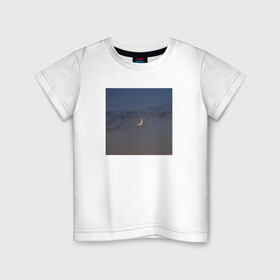 Детская футболка хлопок с принтом Луна на фоне ночного неба в Санкт-Петербурге, 100% хлопок | круглый вырез горловины, полуприлегающий силуэт, длина до линии бедер | луна | месяц | небо | ночь | облака